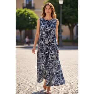 Navy White Abstract Print Sleeveless Maxi Dress Women's Size M